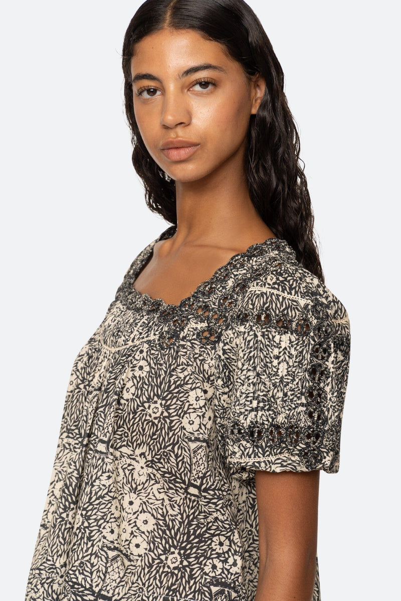 Katrine Print Puff Sleeve Top-Tops/Blouses-Uniquities