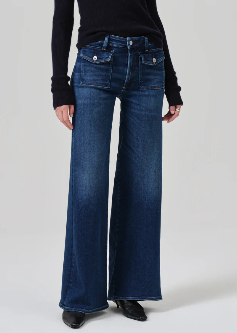 Raven Patch Pocket Wide Leg Jeans-Denim-Uniquities