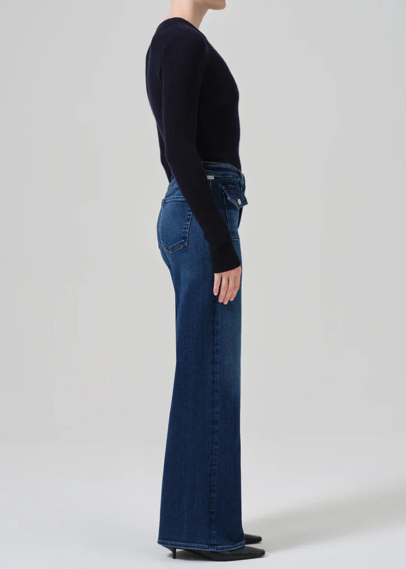 Raven Patch Pocket Wide Leg Jeans-Denim-Uniquities