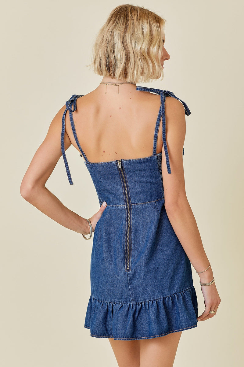 Izzy Denim Mini Dress-Dresses-Uniquities