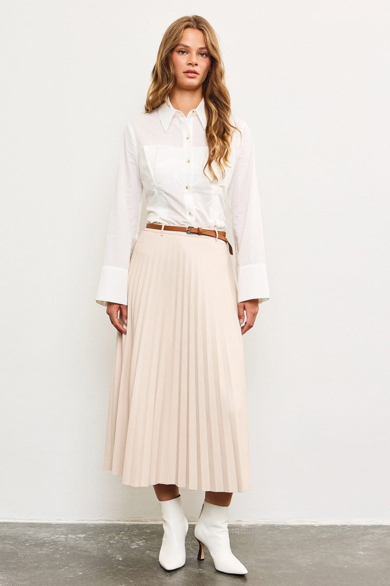 Vera Belted Pleated Skirt-Bottoms-Uniquities