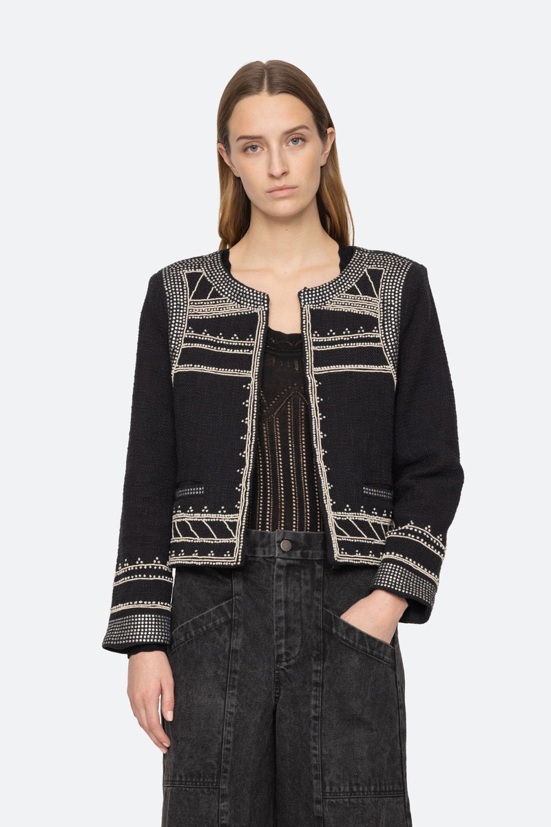 Mille Embroidery Long Sleeve Jacket-Jackets-Uniquities