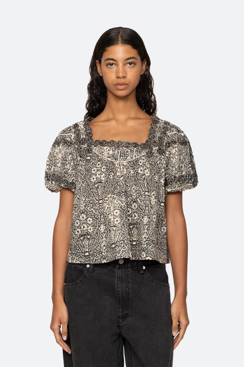 Katrine Print Puff Sleeve Top-Tops/Blouses-Uniquities