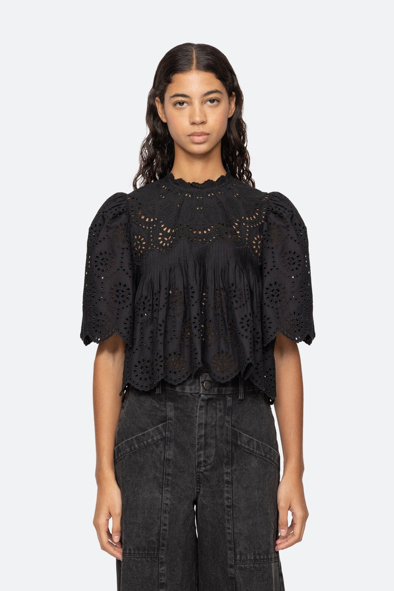 Lainey Embroidery Short Sleeve Top-Tops/Blouses-Uniquities