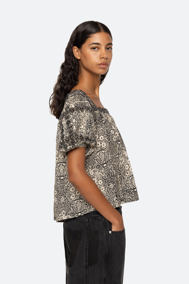 Katrine Print Puff Sleeve Top-Tops/Blouses-Uniquities