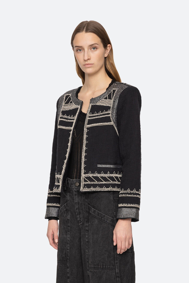 Mille Embroidery Long Sleeve Jacket-Jackets-Uniquities