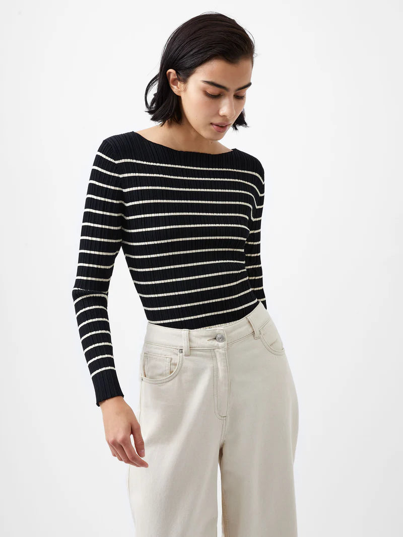 Stripe Crinkle Knit Top-Sweaters-Uniquities