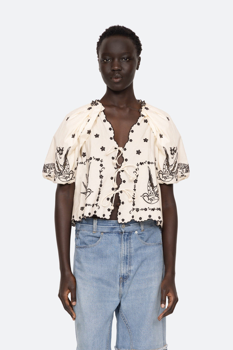 Kingsley Embroidery Tie Top-Tops/Blouses-Uniquities