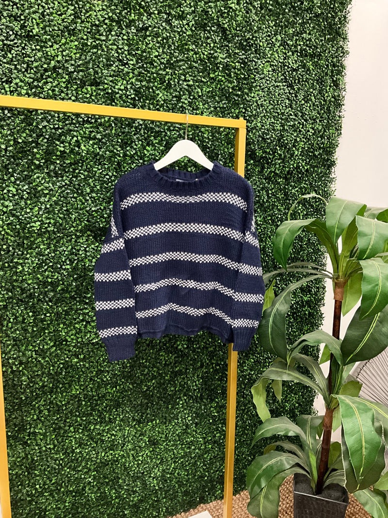 Madison Heart Stripe Sweater-Sweaters-Uniquities