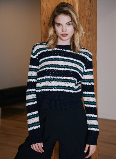 Chunky Stripe Fancy Stitch Crew-Sweaters-Uniquities