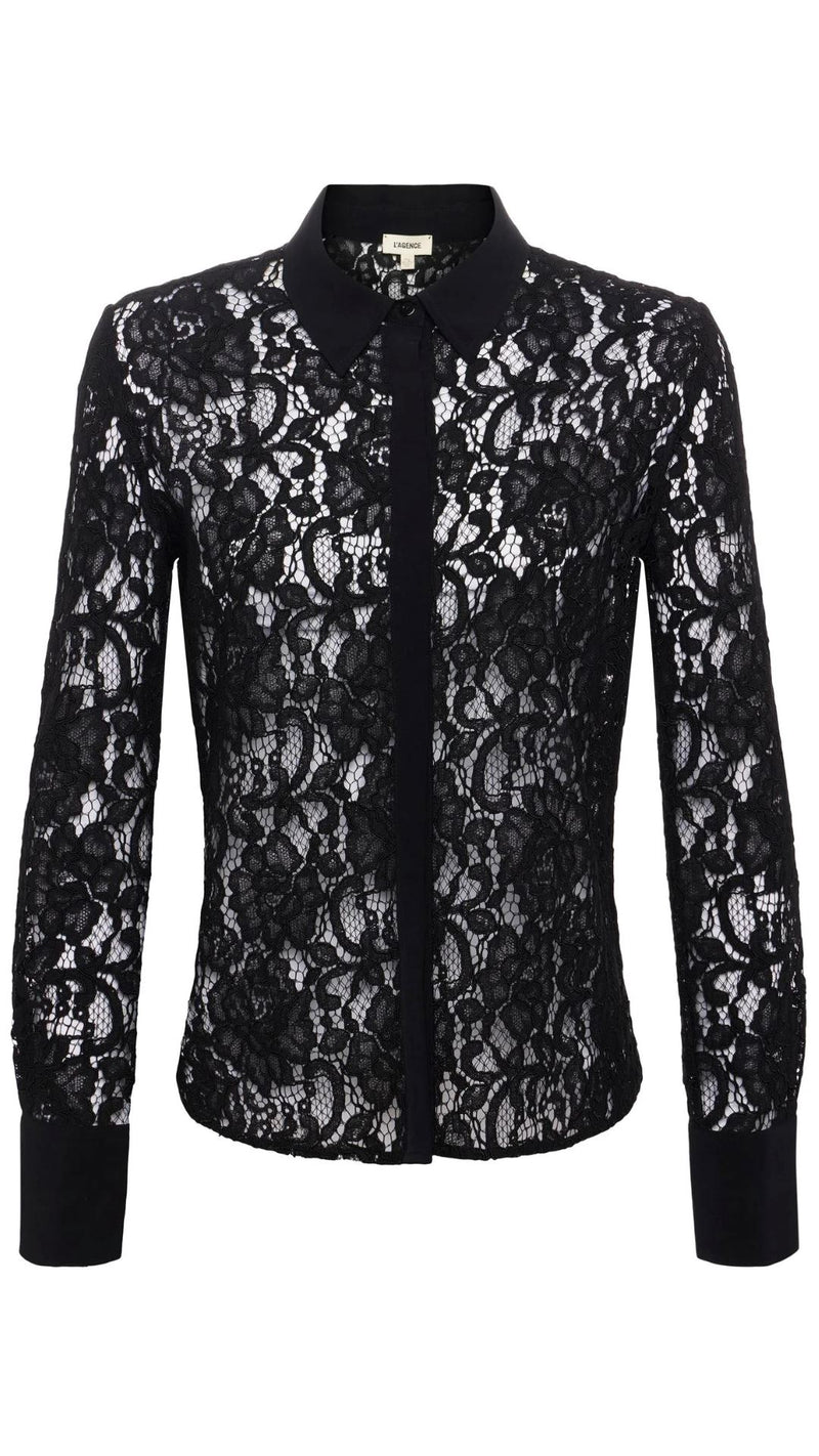 Maia Lace Button Down Blouse-Tops/Blouses-Uniquities