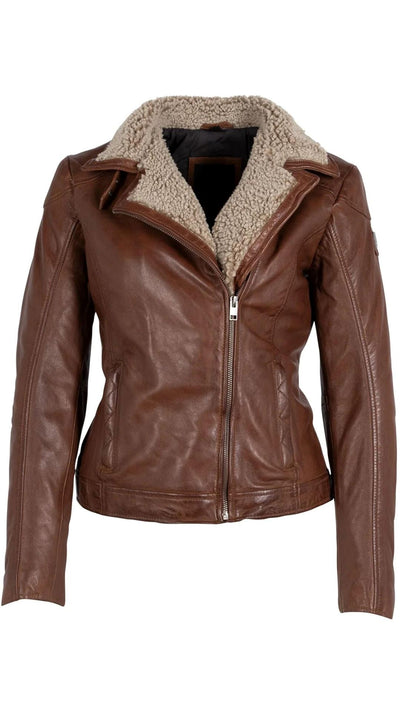 Sherpa Trim Leather Jacket-Jackets-Uniquities