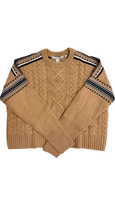 Cabled Crew With Fair Isle Racing Stripe-Sweaters-Uniquities