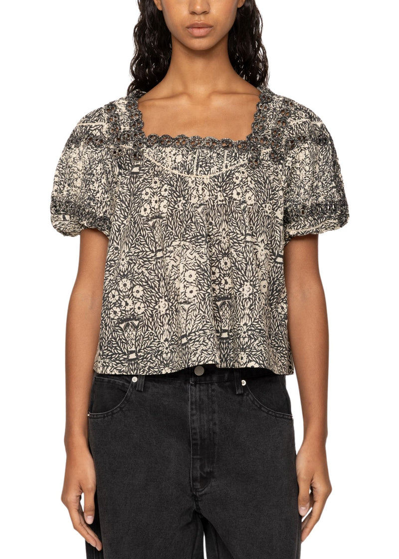 Katrine Print Puff Sleeve Top-Tops/Blouses-Uniquities