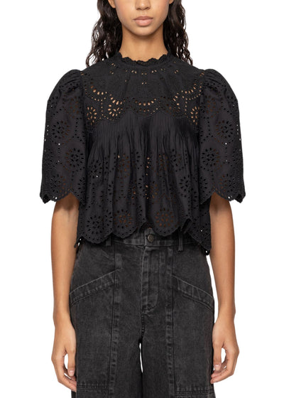 Lainey Embroidery Short Sleeve Top-Tops/Blouses-Uniquities