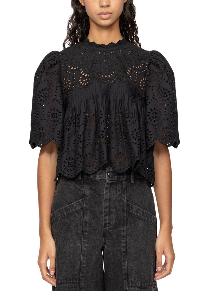 Lainey Embroidery Short Sleeve Top-Tops/Blouses-Uniquities