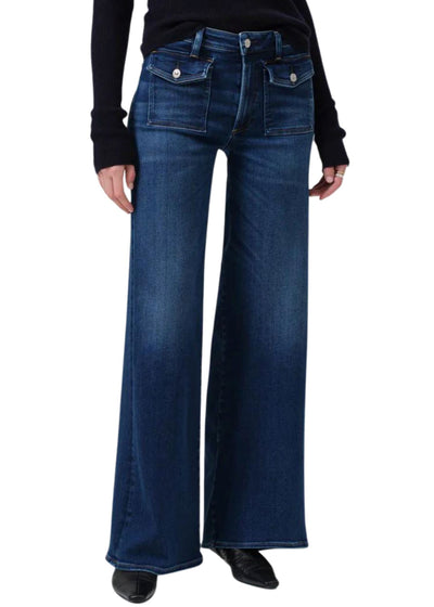 Raven Patch Pocket Wide Leg Jeans-Denim-Uniquities