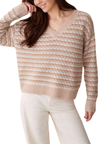 Hazel Stripe V Neck Sweater-Sweaters-Uniquities