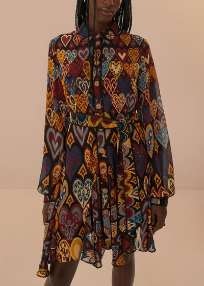 Hearts Ikat Mini Dress-Dresses-Uniquities