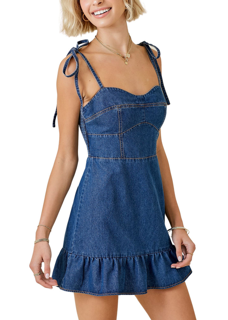 Izzy Denim Mini Dress-Dresses-Uniquities