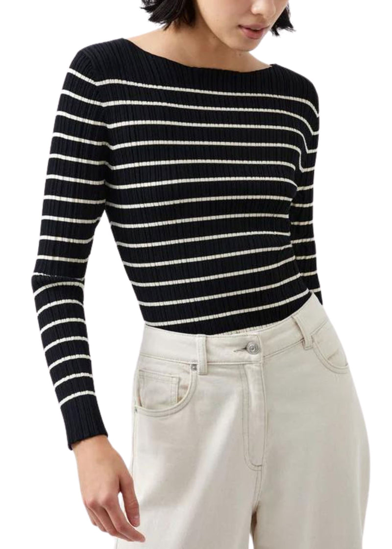 Stripe Crinkle Knit Top-Sweaters-Uniquities