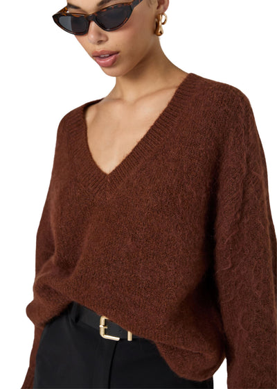 Fluffy Knit V Neck Jumper-Sweaters-Uniquities