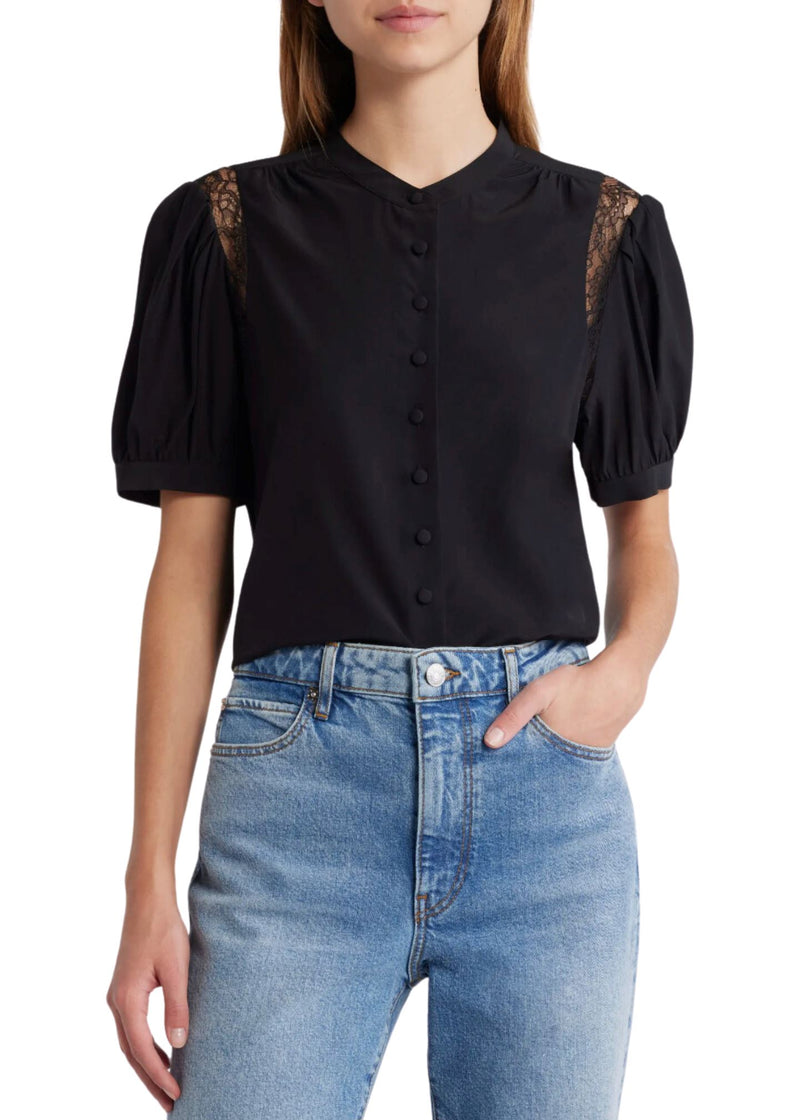 Lace Shoulder Inset Blouse-Tops/Blouses-Uniquities