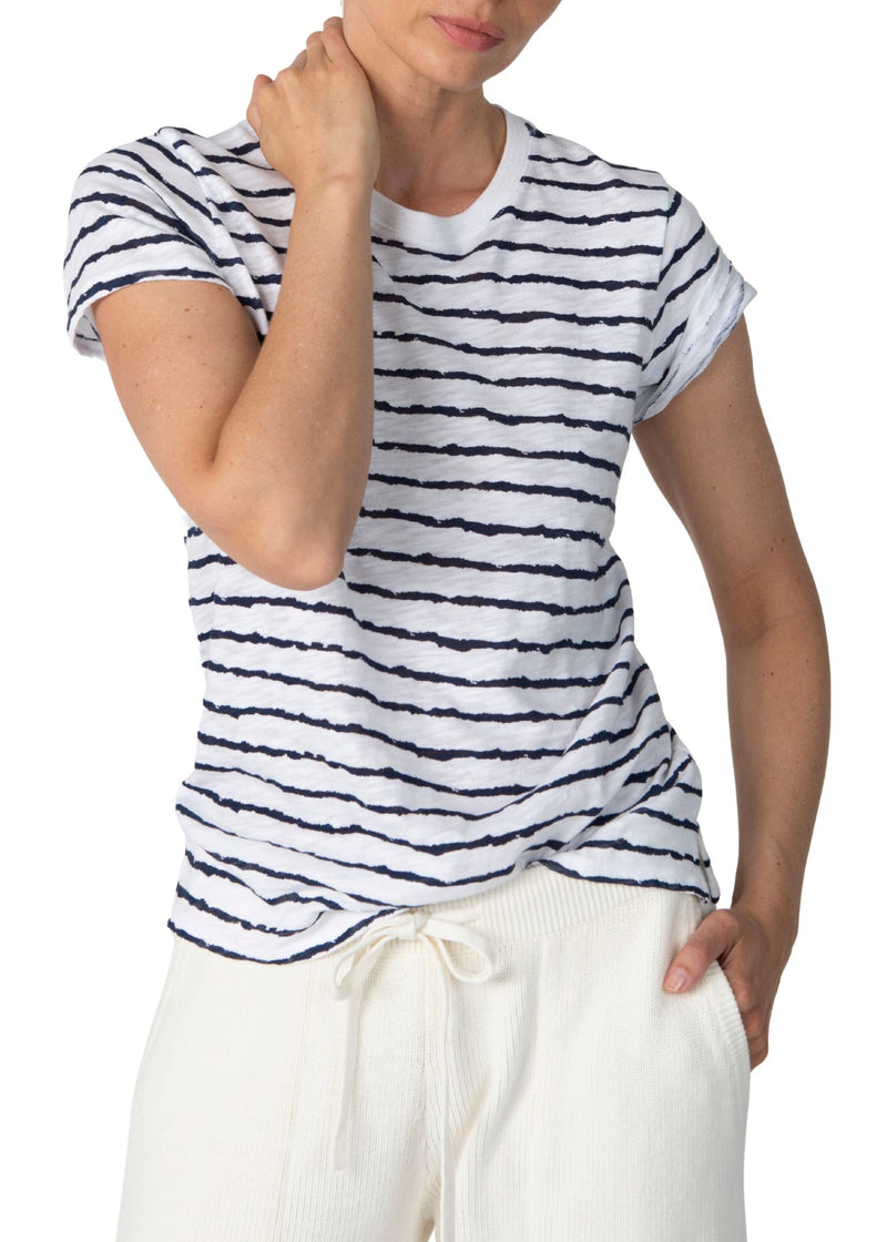 Slub Jersey With Stripe Short Sleeve Crew-Tee Shirts-Uniquities