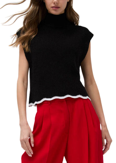 Sleeveless Scallop Edge Mock-Sweaters-Uniquities