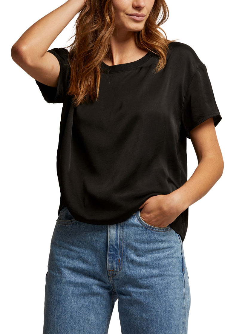 Delphine Satin Crew Neck-Tops/Blouses-Uniquities