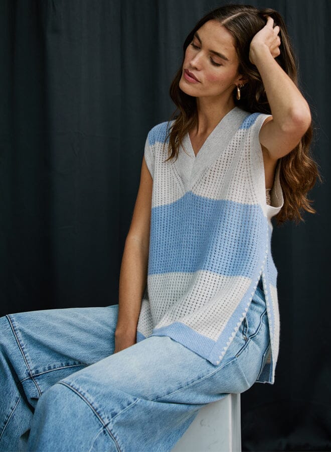 Striped Mesh Gilet-Sweaters-Uniquities