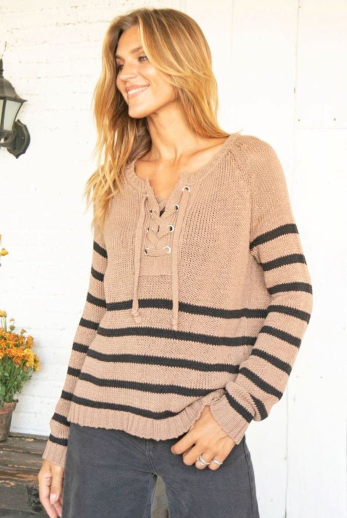 Palmer Laced Stripe Sweater-Sweaters-Uniquities