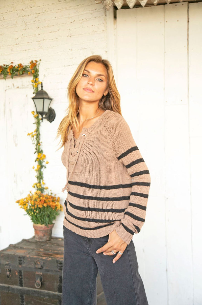 Palmer Laced Stripe Sweater-Sweaters-Uniquities