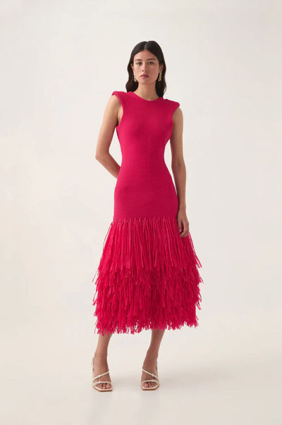 Rushes Raffia Knit Midi Dress-Dresses-Uniquities