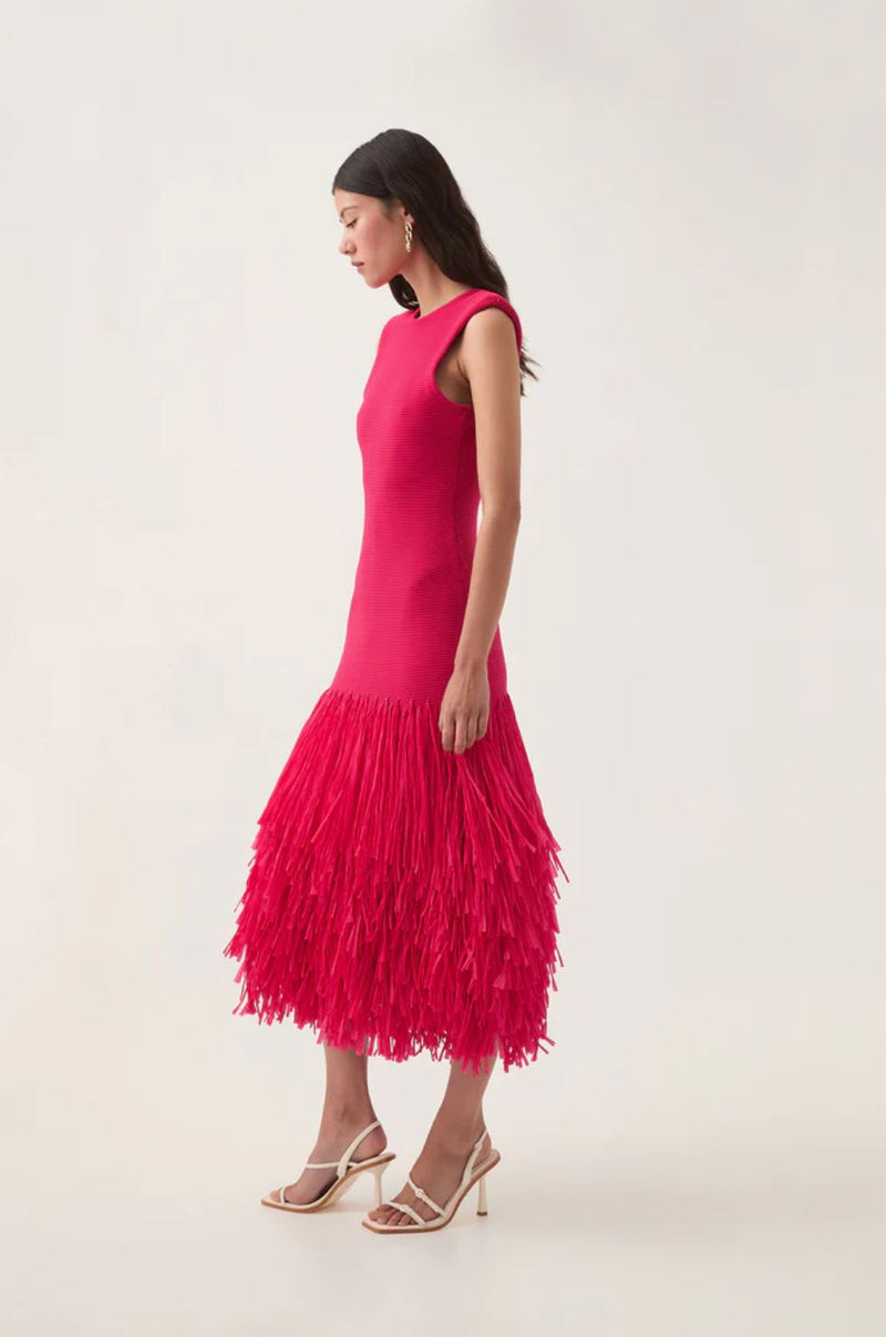 Rushes Raffia Knit Midi Dress-Dresses-Uniquities