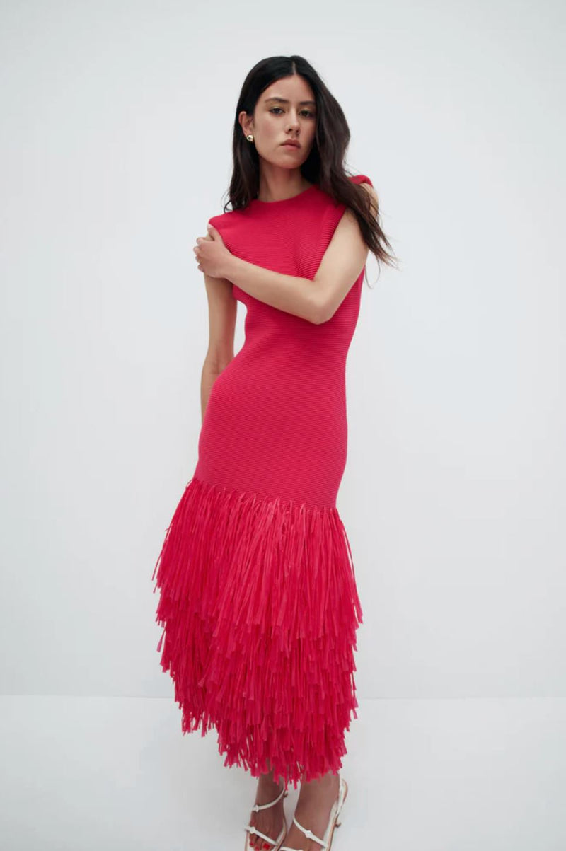 Rushes Raffia Knit Midi Dress-Dresses-Uniquities