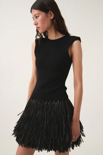 Rushes Raffia Knit Mini Dress-Dresses-Uniquities