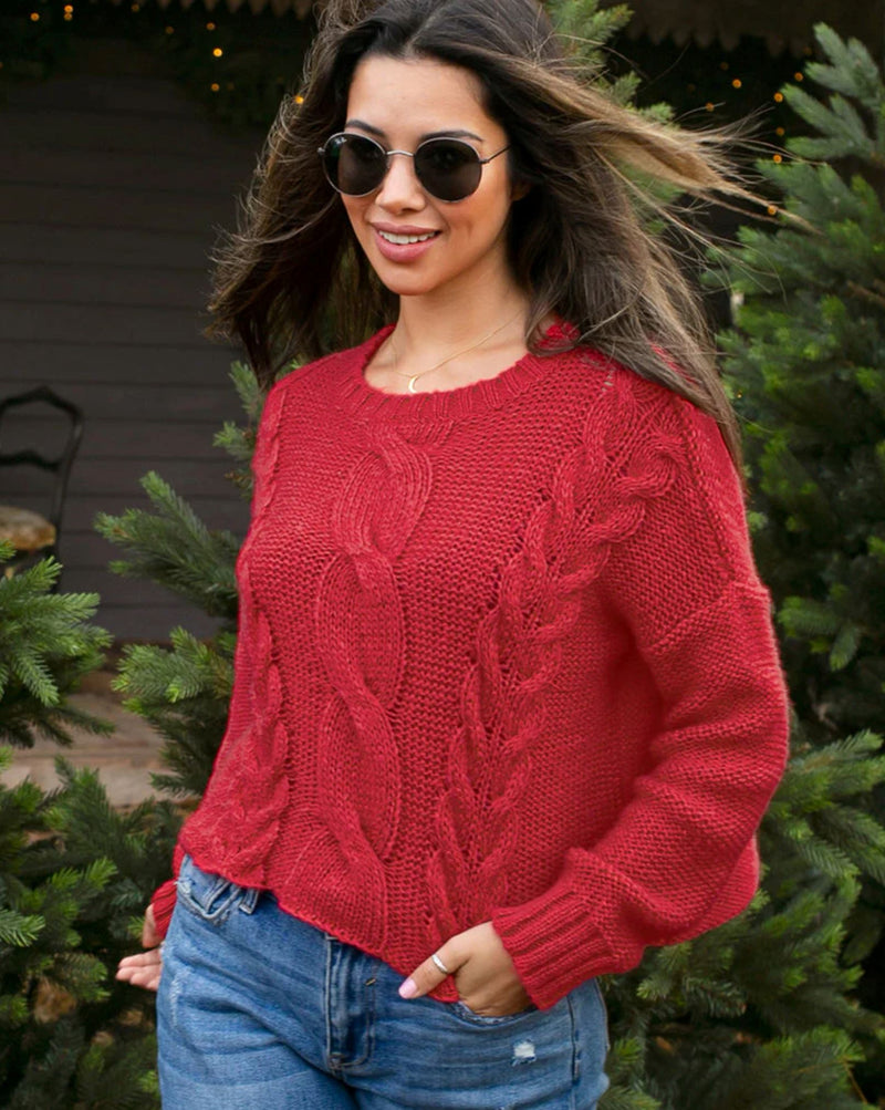 Aspen Cropped Cable Crew-Sweaters-Uniquities