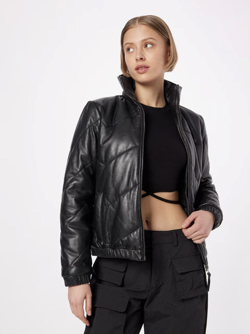 Leather Chevron Puffer-Jackets-Uniquities