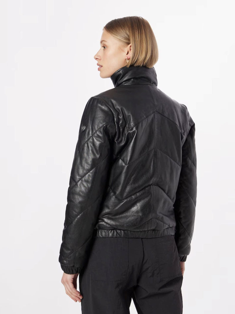 Leather Chevron Puffer-Jackets-Uniquities