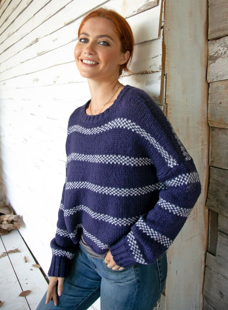 Madison Heart Stripe Sweater-Sweaters-Uniquities