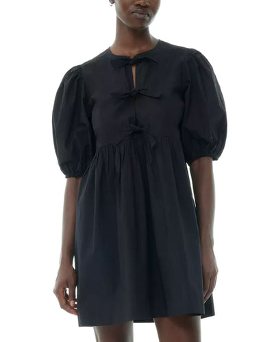 Cotton Poplin Tie Mini Dress-Dresses-Uniquities