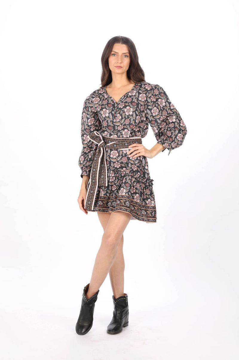 Belted Long Sleeve Mini Dress-Dresses-Uniquities