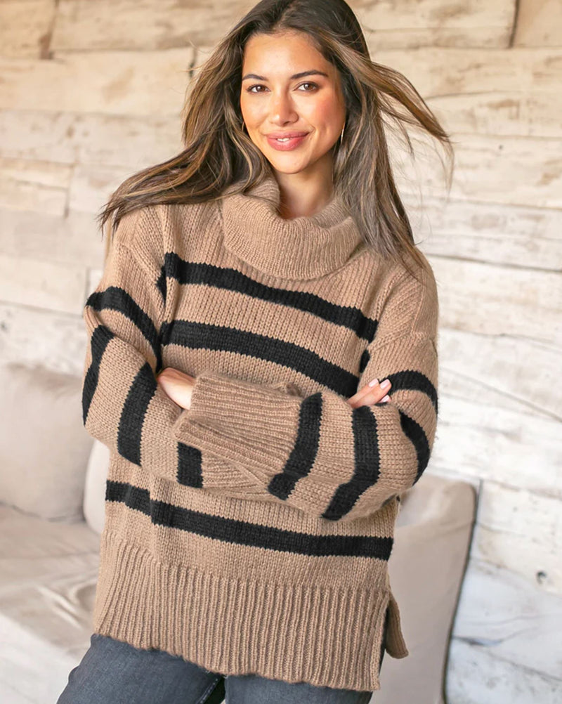 Mallory Striped Turtleneck Sweater-Sweaters-Uniquities