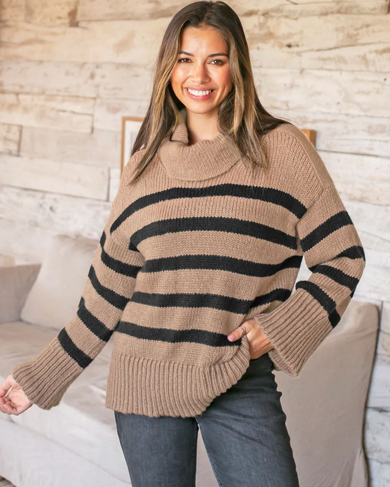 Mallory Striped Turtleneck Sweater-Sweaters-Uniquities