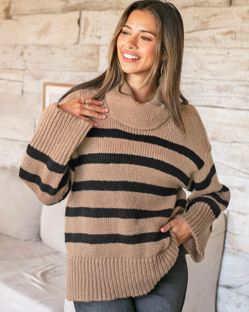 Mallory Striped Turtleneck Sweater-Sweaters-Uniquities