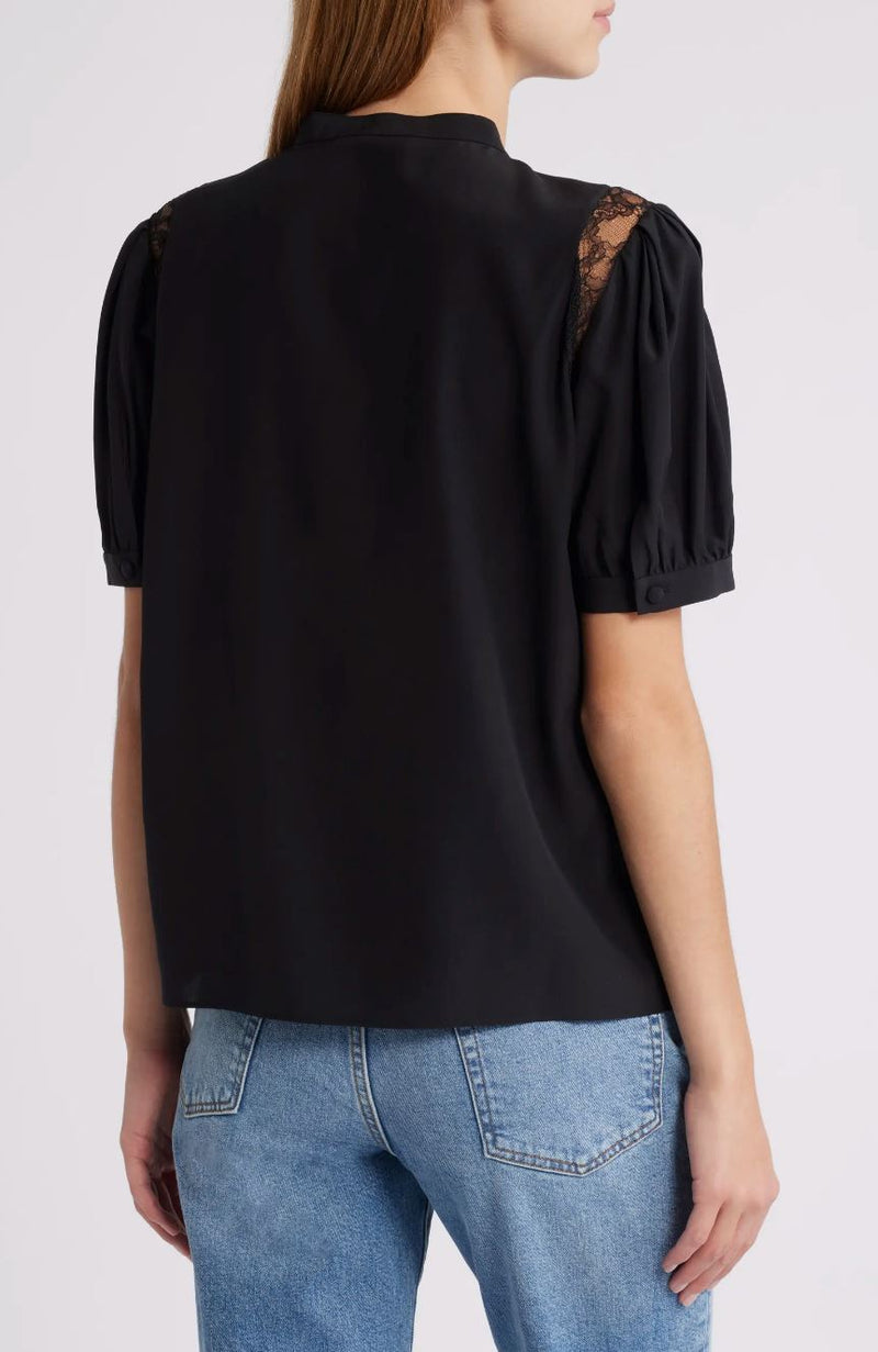 Lace Shoulder Inset Blouse-Tops/Blouses-Uniquities