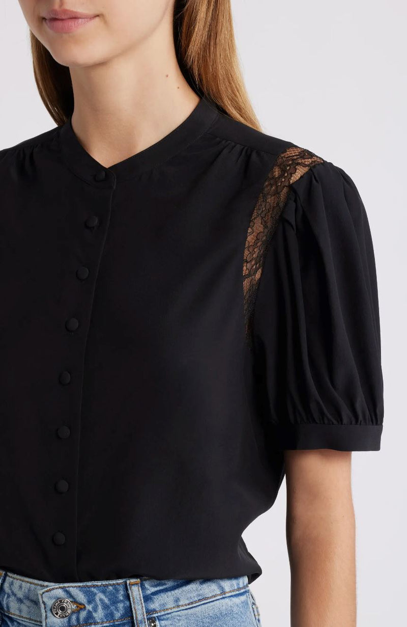 Lace Shoulder Inset Blouse-Tops/Blouses-Uniquities