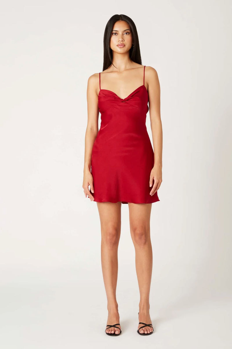 Satin Twist Detail Mini Dress-Dresses-Uniquities