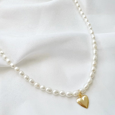 Kassandra Heart Pearl Necklace-Jewelry-Uniquities